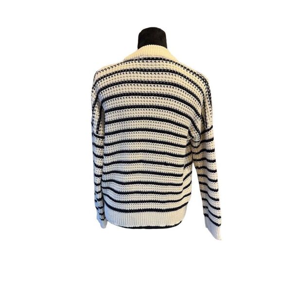 Lara  Knit Women's Striped Pullover Sweater Cream & Navy Long Sleeve size M - Picture 2 of 11